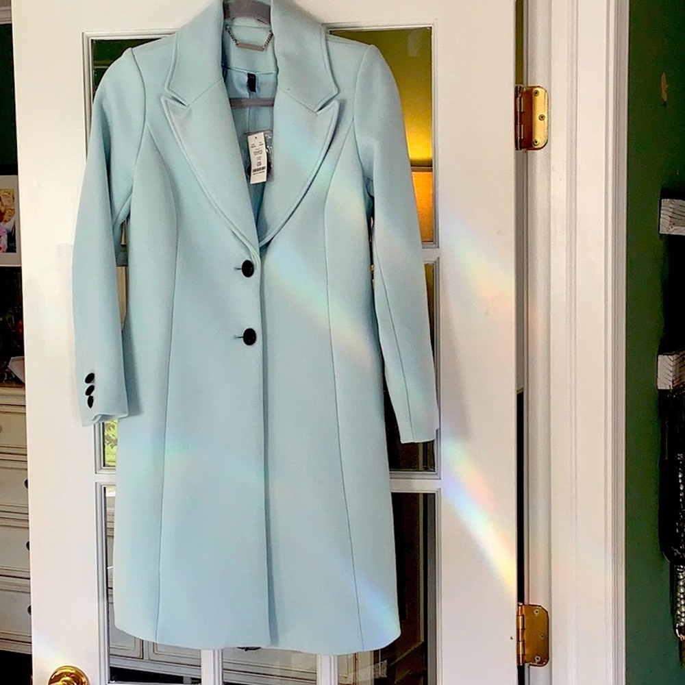 WHBM - Light Blue Below Knee Coat.  Brand New! Size XS Petite